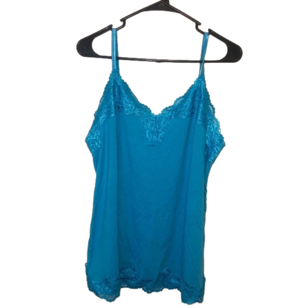 LANE BRYANT Blue Lace Front Tank Top